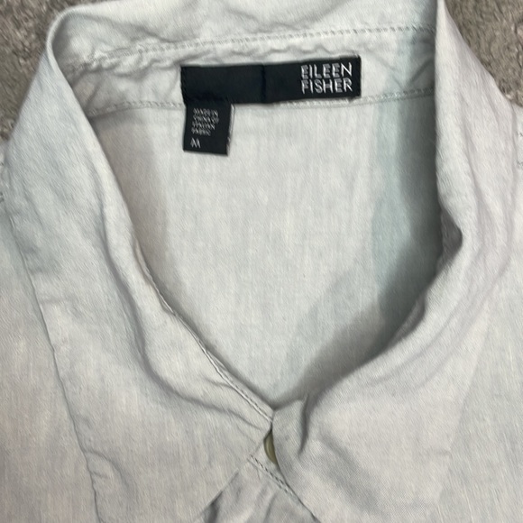 Eileen Fisher short sleeve linen and viscose button camp drawstring waist shirt - Picture 6 of 7